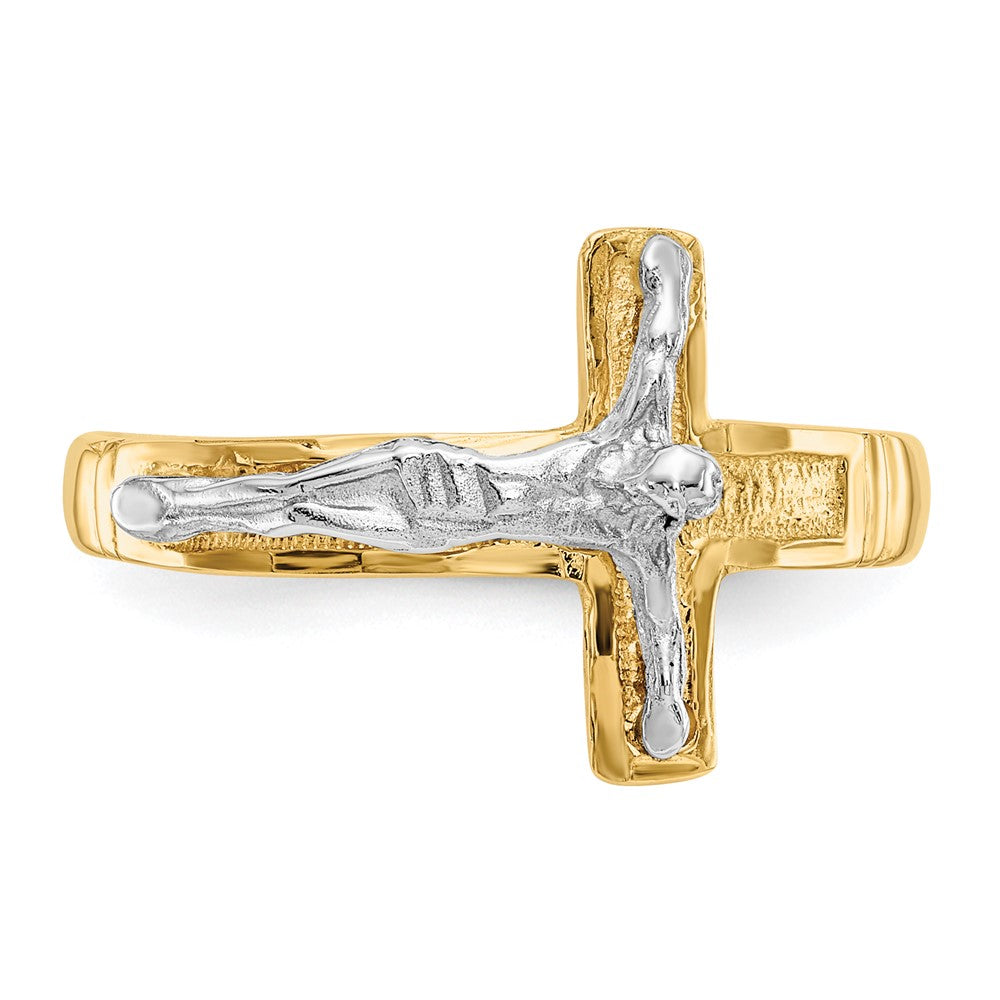 14K Two Tone Polished Diamond Cut Mens Crucifix Ring