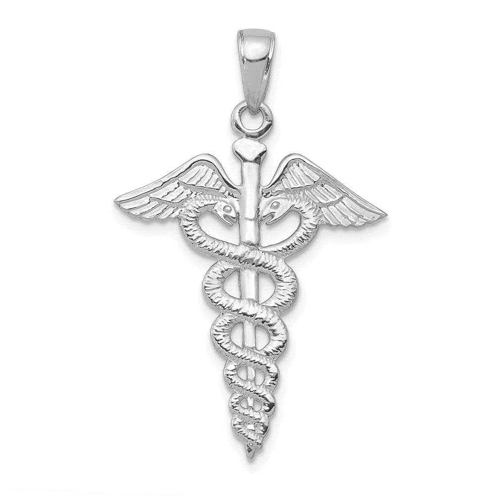 14K White Gold Caduceus Pendant