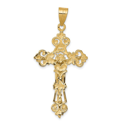 14k Two-tone Gold INRI Fleur De Lis Crucifix Pendant