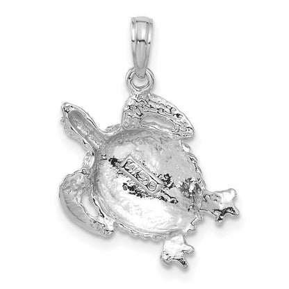 14k White Gold Solid Polished Open-Backed Turtle Pendant