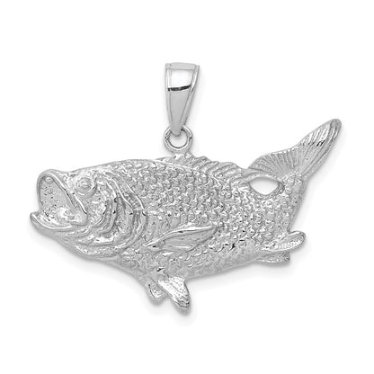14k White Gold Polished Open-Backed Bass Fish Pendant