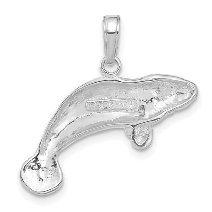 14k White Gold Solid Polished Manatee Pendant