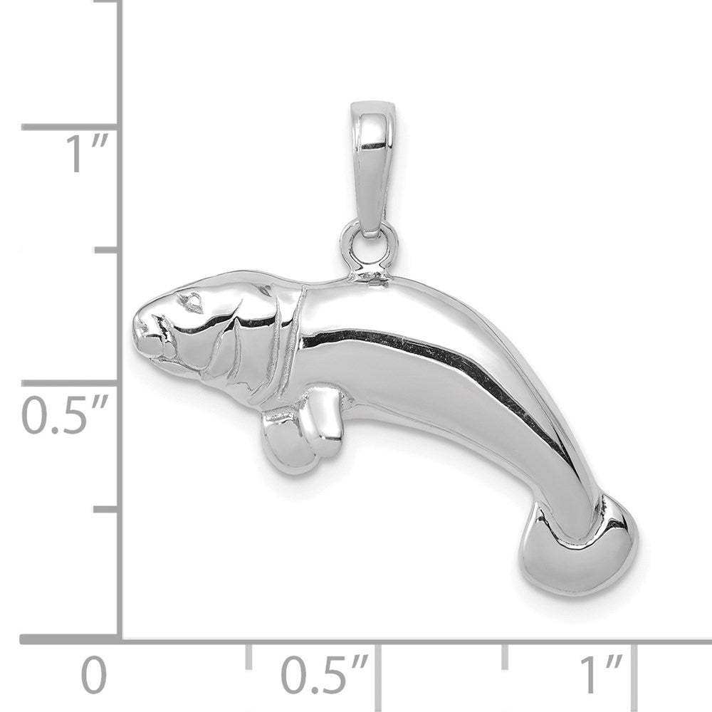 14k White Gold Solid Polished Manatee Pendant