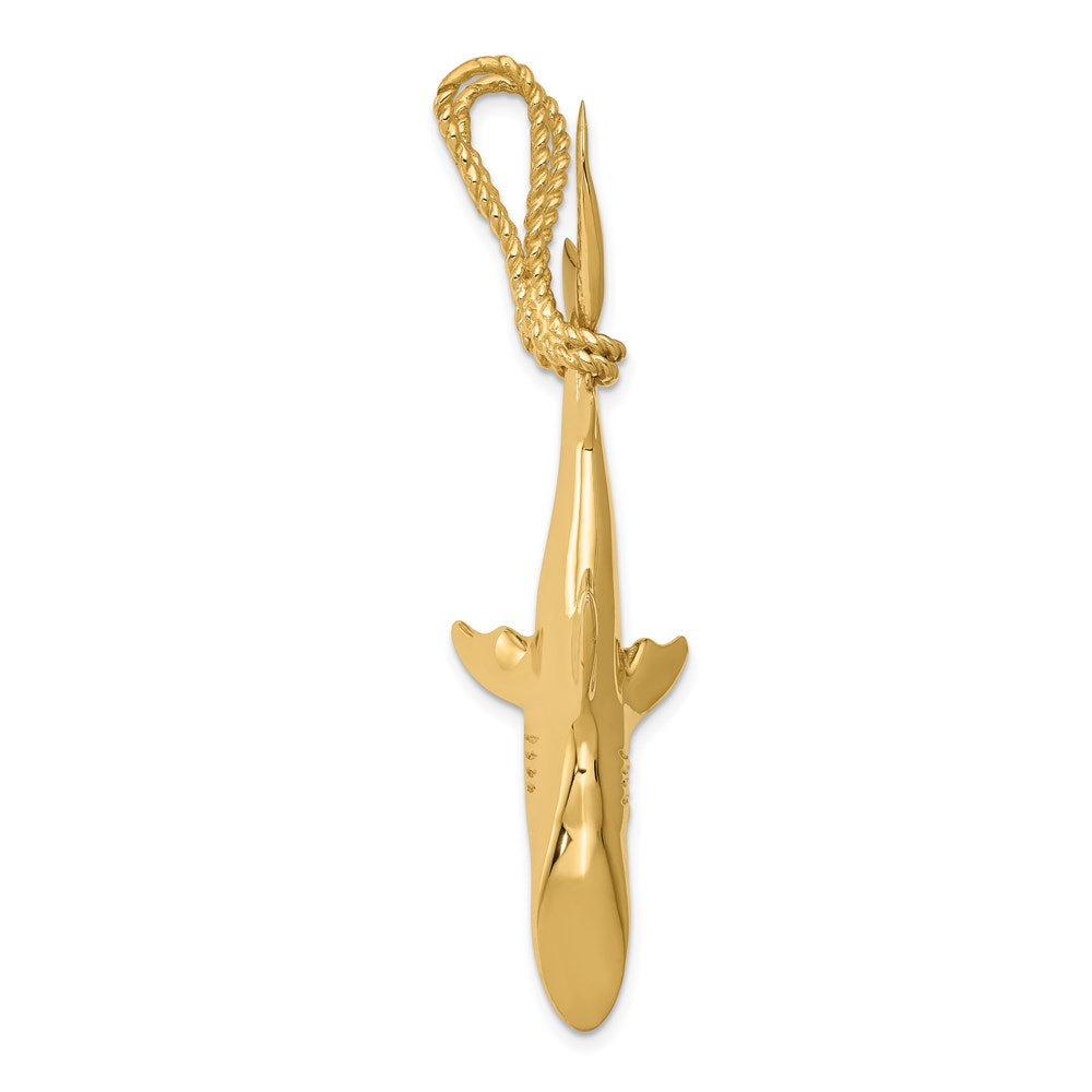 14K Yellow Gold Hollow Polished 3-D Hanging Shark Pendant