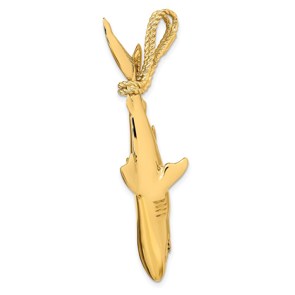 14K Yellow Gold Hollow Polished 3-D Hanging Shark Pendant