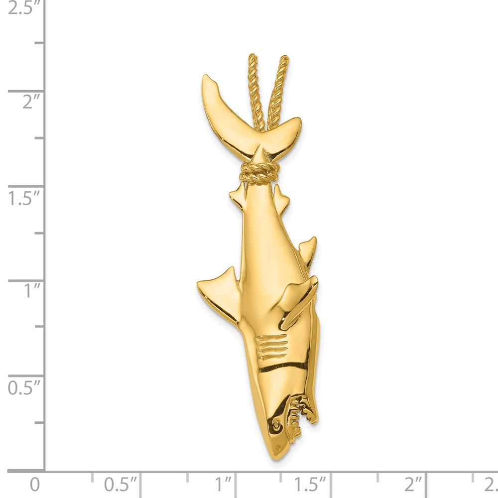 14K Yellow Gold Hollow Polished 3-D Hanging Shark Pendant