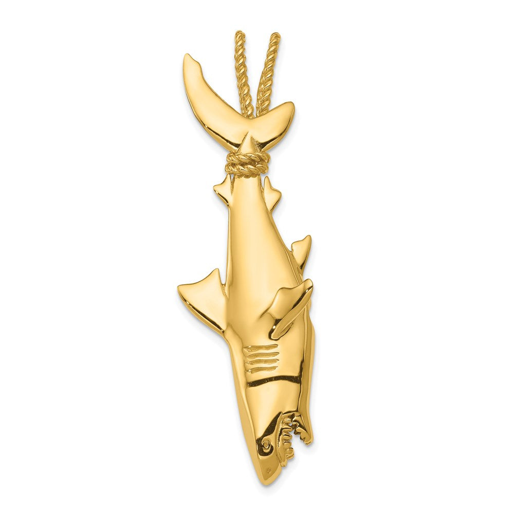 14K Yellow Gold Hollow Polished 3-D Hanging Shark Pendant