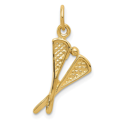 14K Yellow Gold Polished Lacrosse Sticks Charm