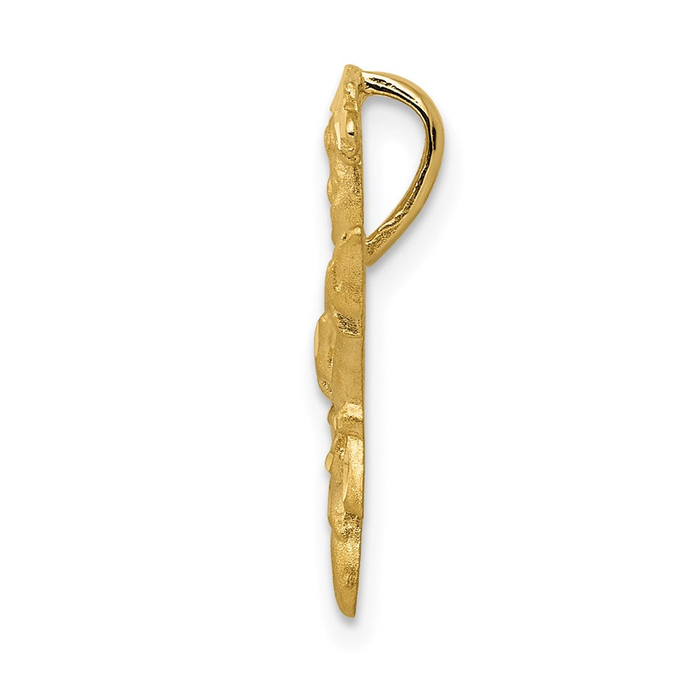 14K Yellow Gold Satin Diamond-Cut Open-Backed Karate Female Chain Slide