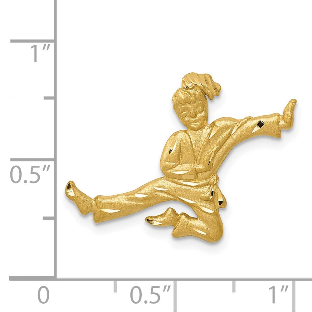 14K Yellow Gold Satin Diamond-Cut Open-Backed Karate Female Chain Slide