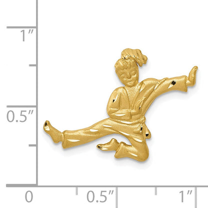 14K Yellow Gold Satin Diamond-Cut Open-Backed Karate Female Chain Slide