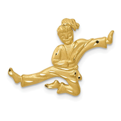 14K Yellow Gold Satin Diamond-Cut Open-Backed Karate Female Chain Slide