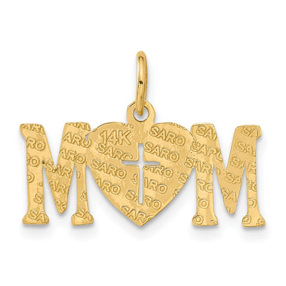 14K Yellow Gold Polished Mom With Cross Charm