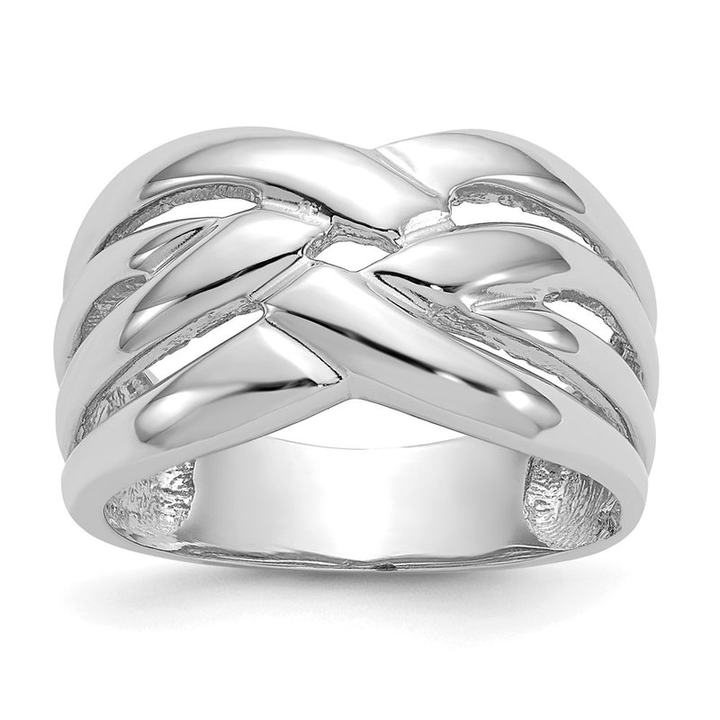 14K White Gold High Polished Woven Dome Ring