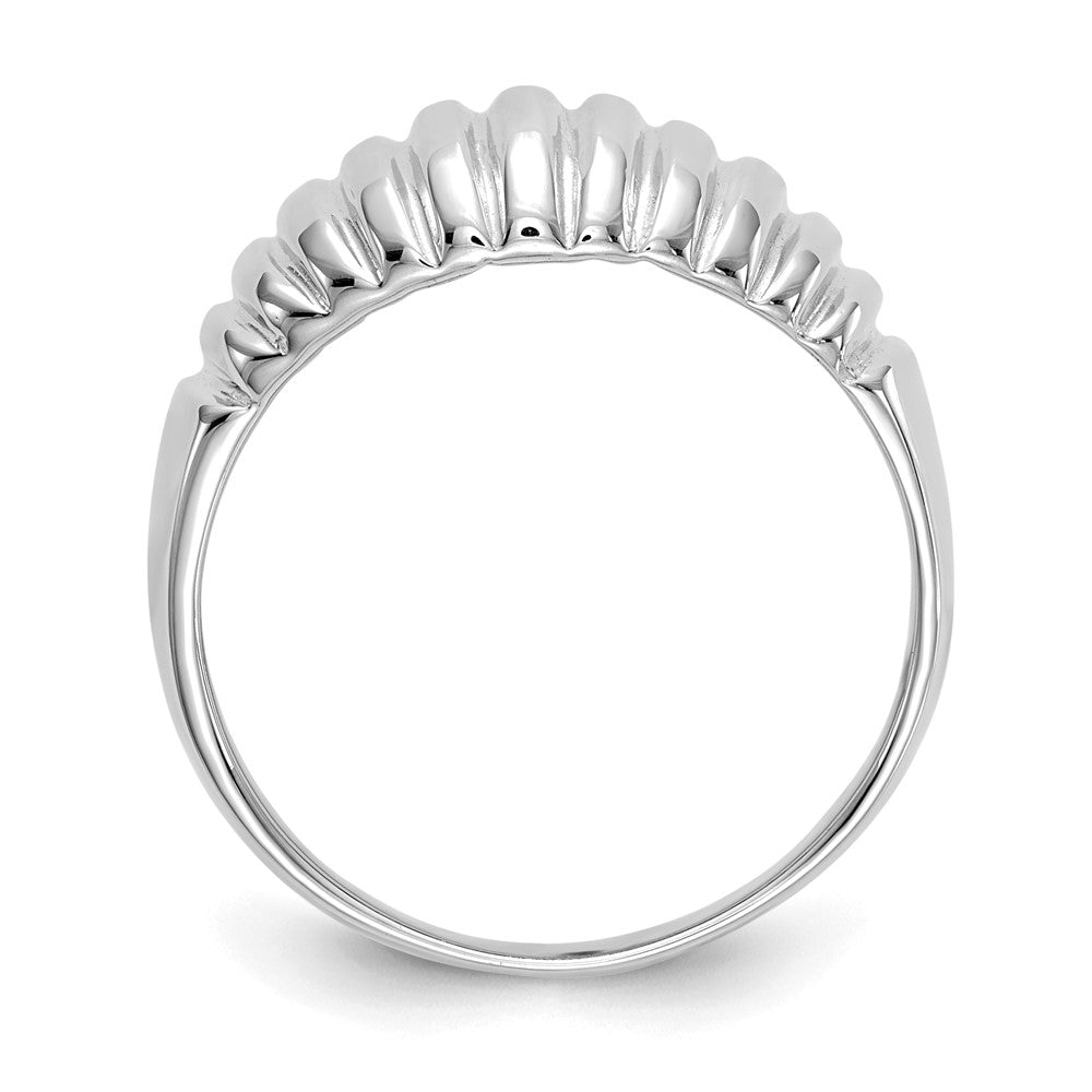 14K White Gold High Polished Ribbed Dome Ring