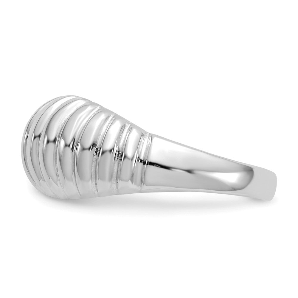 14K White Gold High Polished Ribbed Dome Ring