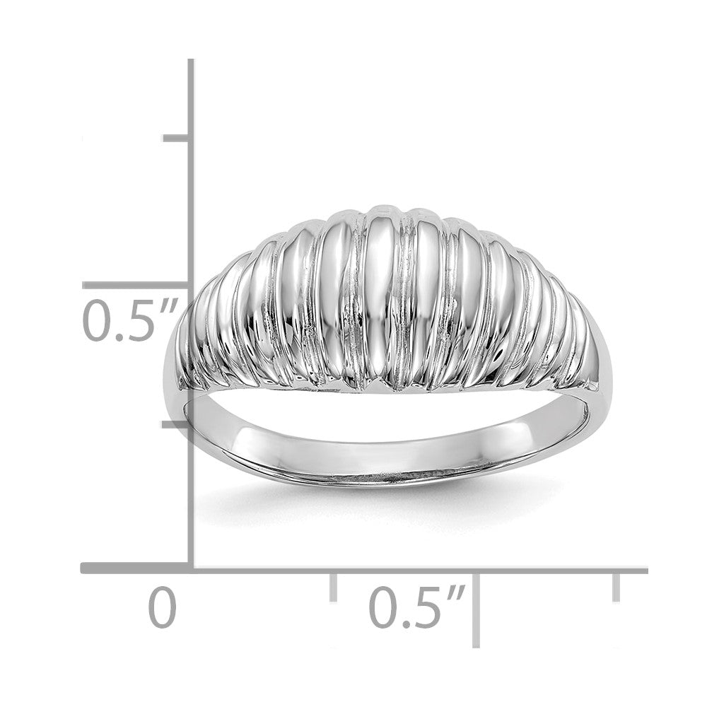 14K White Gold High Polished Ribbed Dome Ring