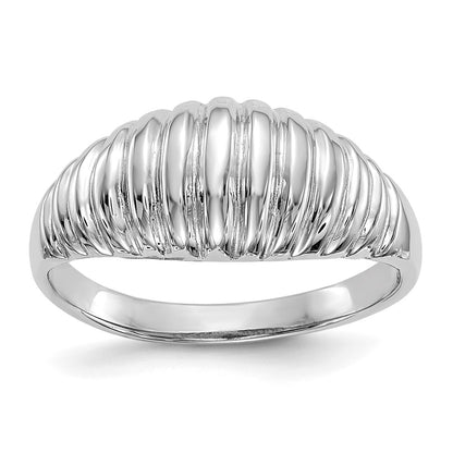 14K White Gold High Polished Ribbed Dome Ring