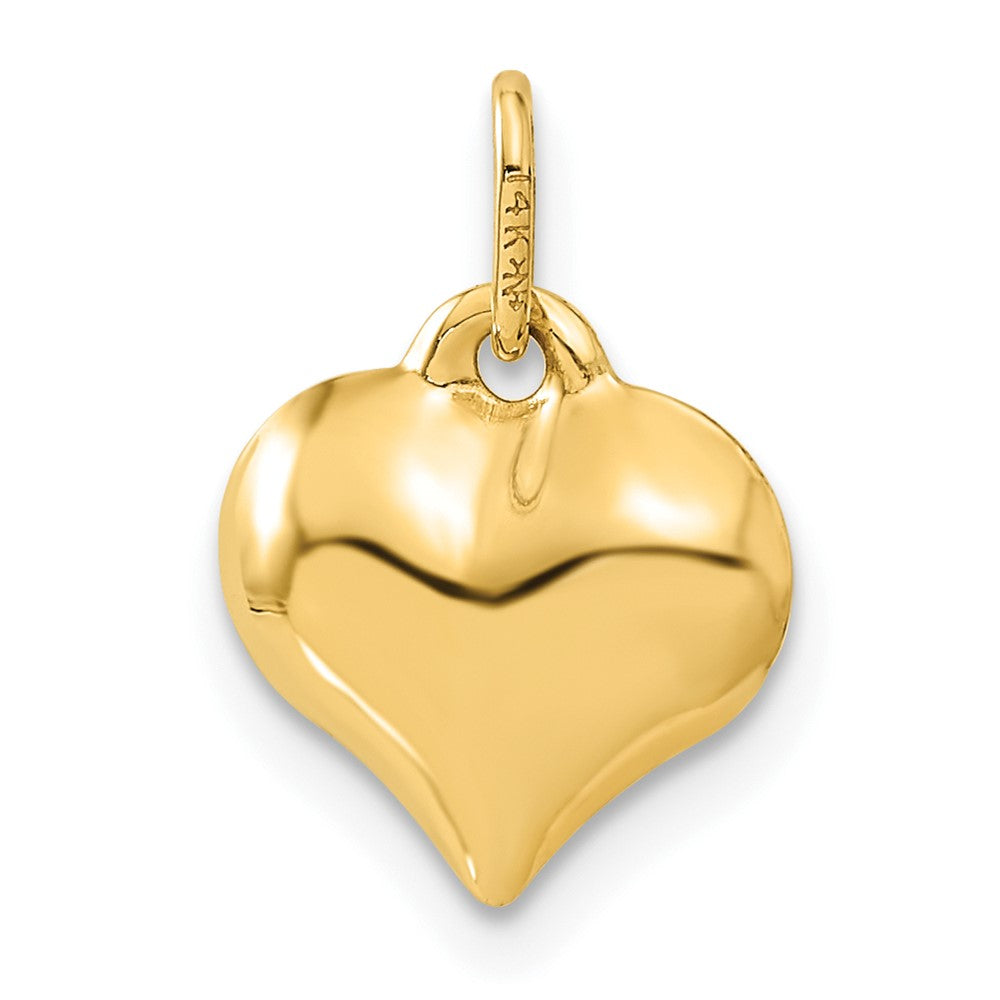 14K Yellow Gold Polished 3-D Diamond-Cut Puffed Heart Charm