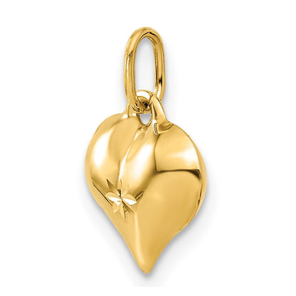 14K Yellow Gold Polished 3-D Diamond-Cut Puffed Heart Charm