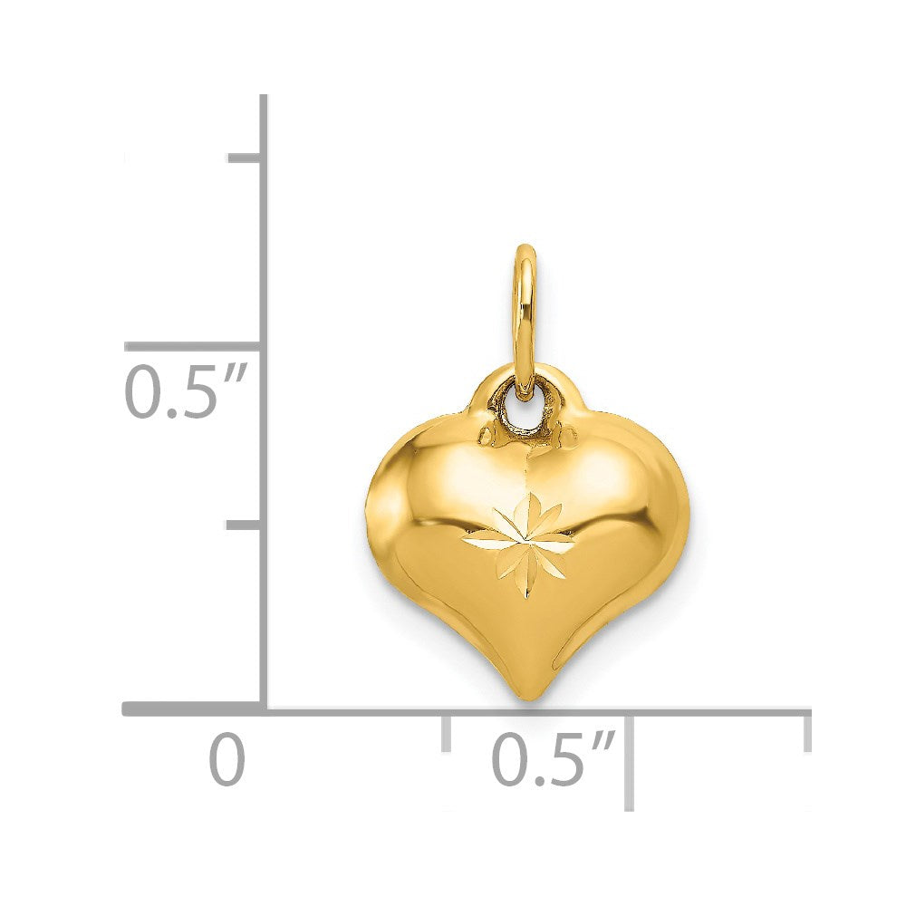 14K Yellow Gold Polished 3-D Diamond-Cut Puffed Heart Charm