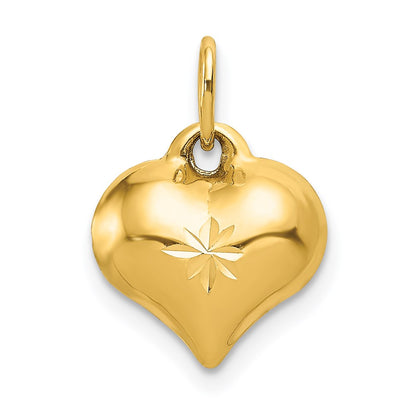14K Yellow Gold Polished 3-D Diamond-Cut Puffed Heart Charm