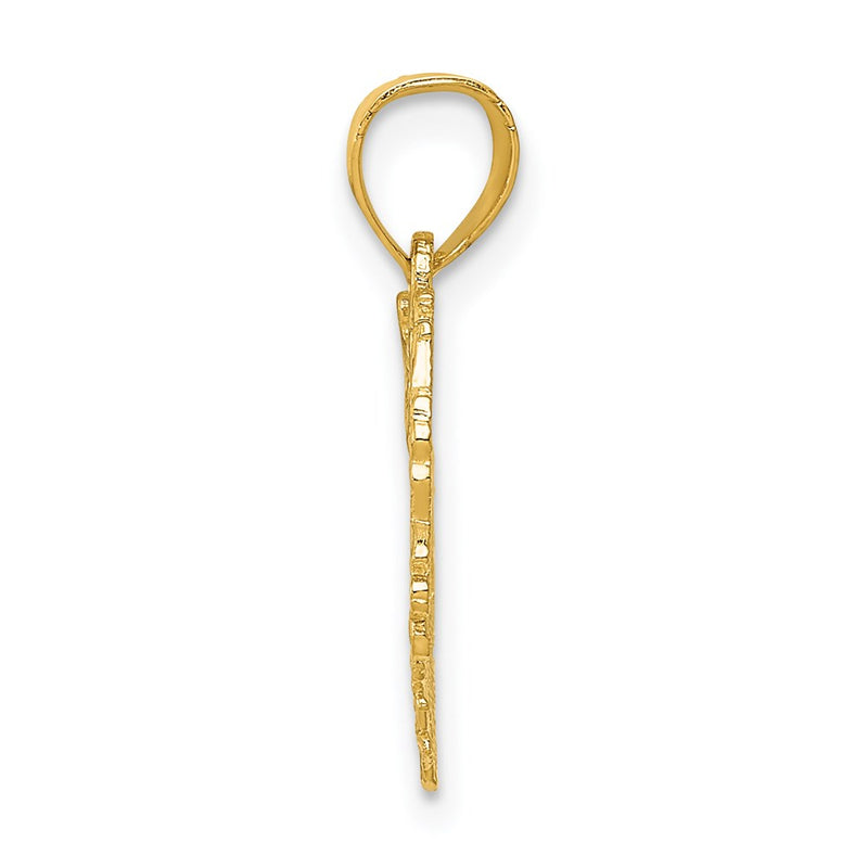 14K Yellow Gold Polished Floral Border Heart Pendant