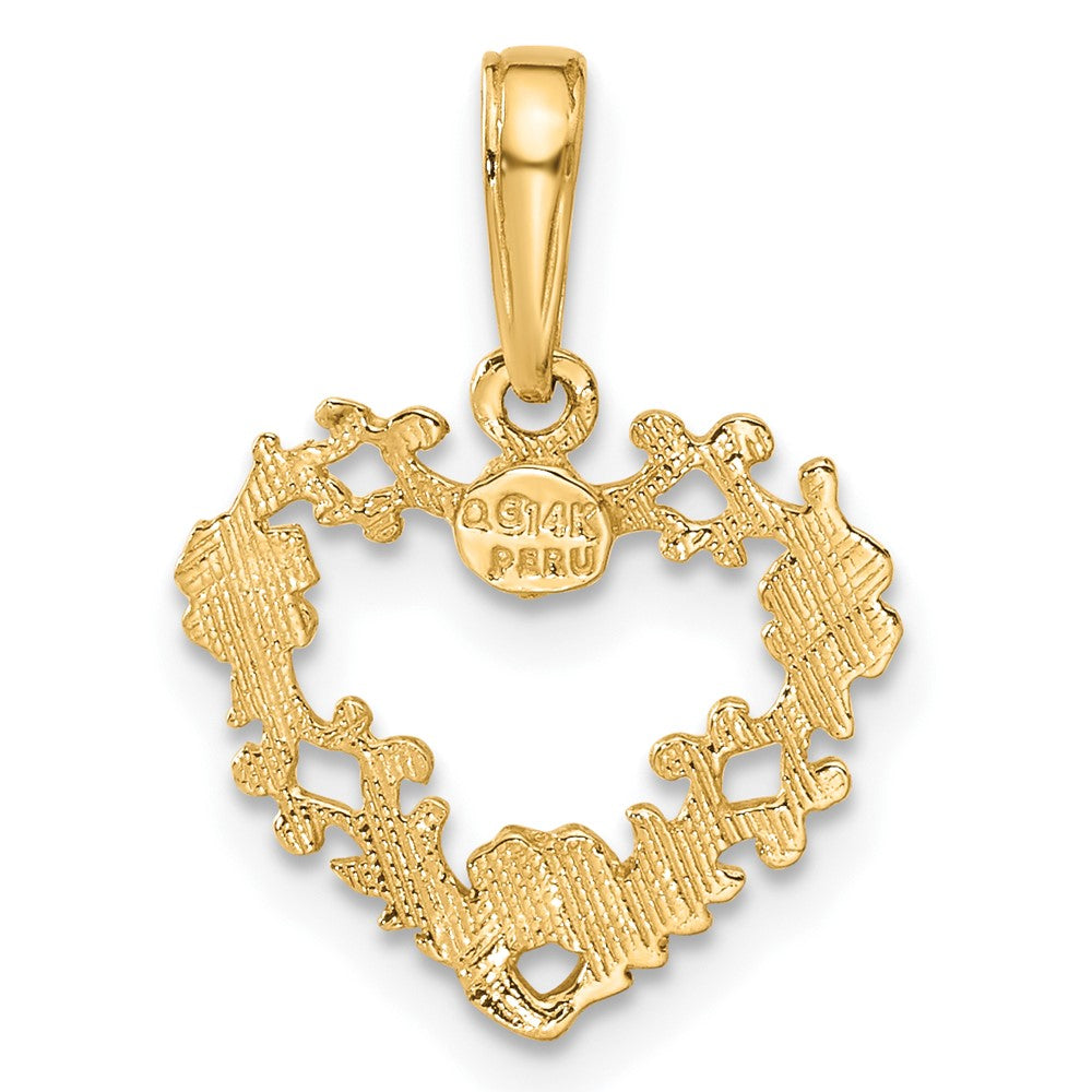 14K Yellow Gold Polished Floral Border Heart Pendant