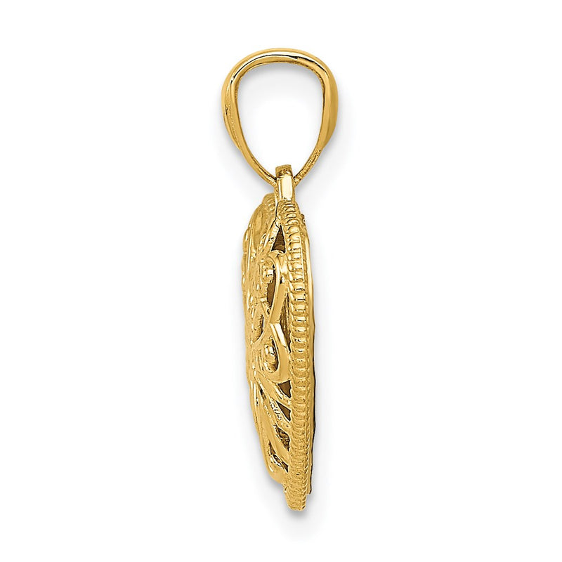 14K Two-Tone Polished Diamond-Cut Reversible Heart Pendant