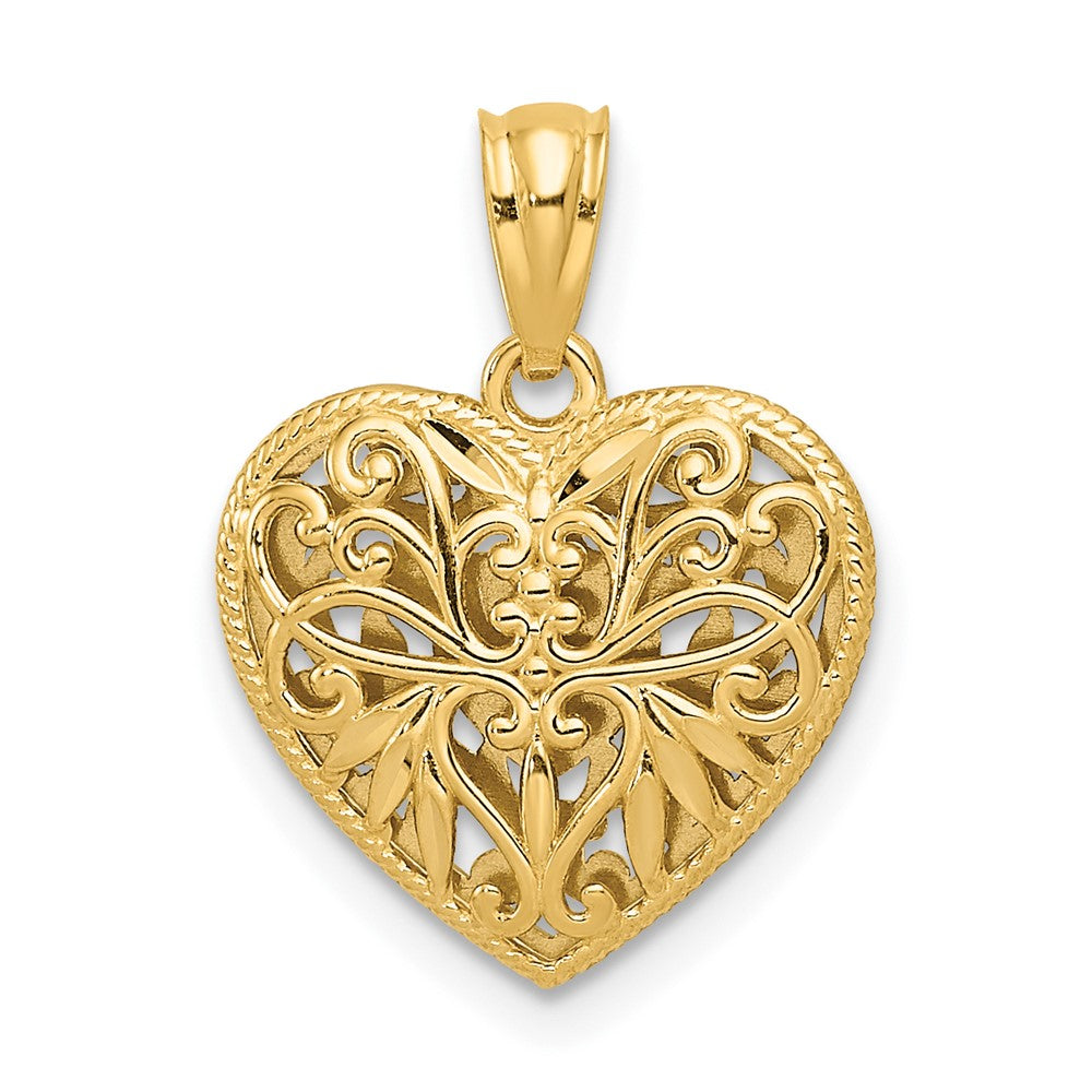 14K Two-Tone Polished Diamond-Cut Reversible Heart Pendant