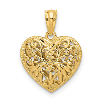 14K Two-Tone Polished Diamond-Cut Reversible Heart Pendant