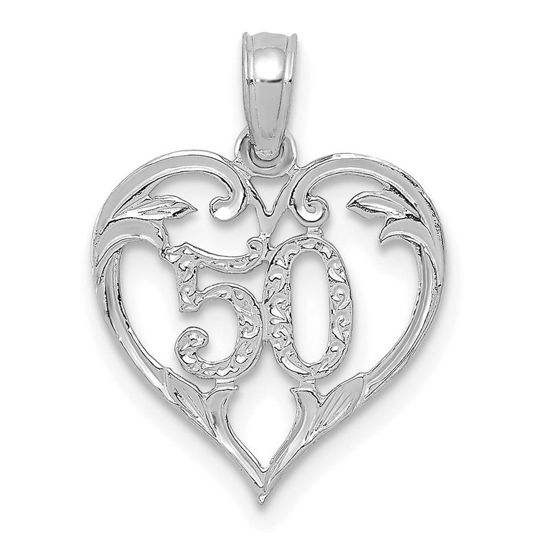 14K White Gold 50 In Heart Cut-Out Pendant