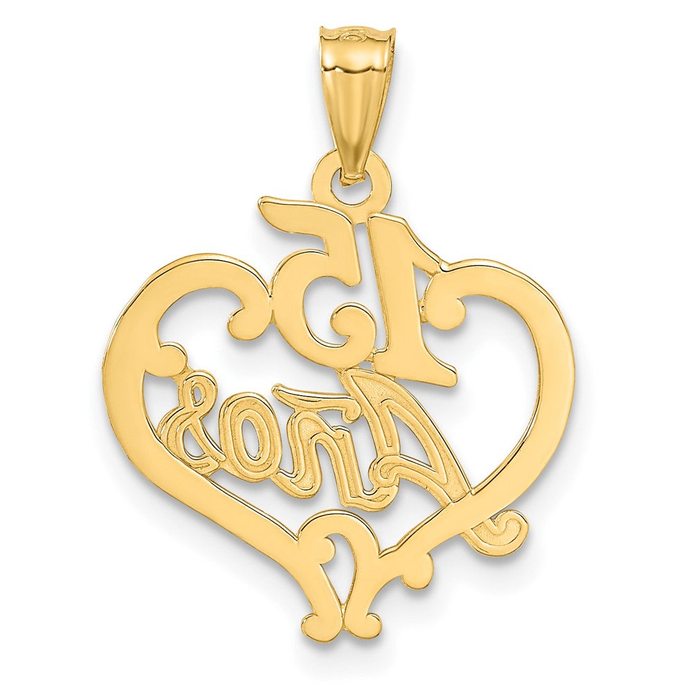 14K Yellow Gold Diamond-Cut 15 Anos Heart Pendant