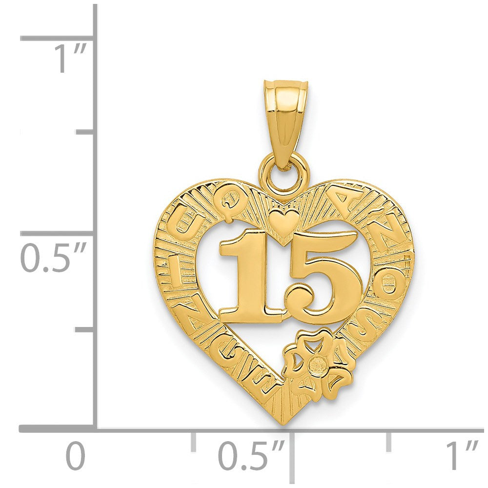 14K Yellow Gold 15 In Quince Anos Heart Frame Pendant