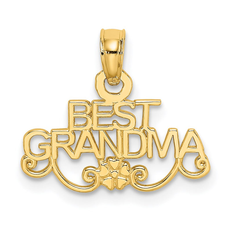 14K Yellow Gold Best Grandma With Flower Charm