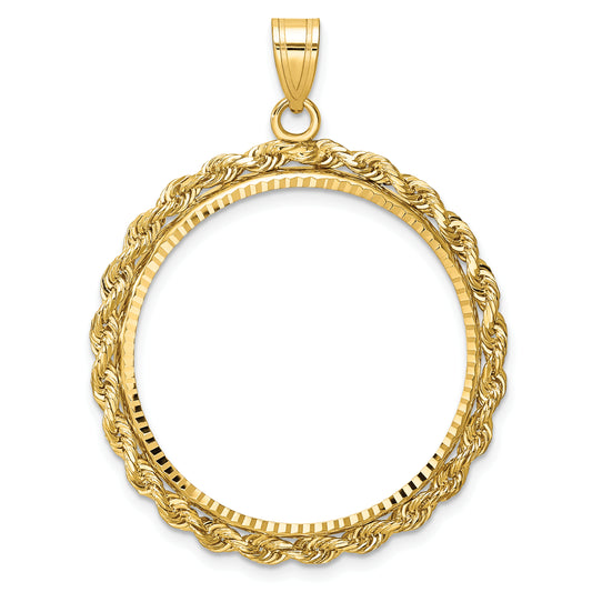 10K Yellow Gold Wideband Distinguished Coin Jewelry Polished And Diamond-Cut With Rope Edge 27.0mm Prong Bezel Pendant