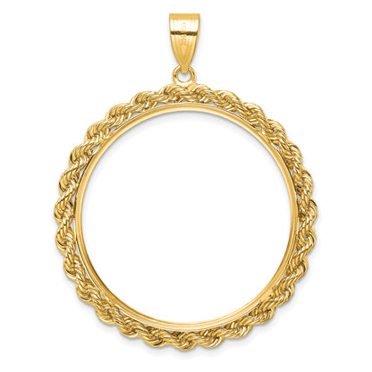 14K Yellow Gold Wideband Distinguished Coin Jewelry Diamond-Cut With Rope 32.7mm Prong Bezel Pendant