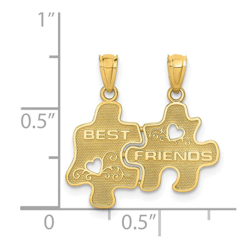 14K Yellow Gold Best Friends Puzzle Pieces Break-Apart Pendant