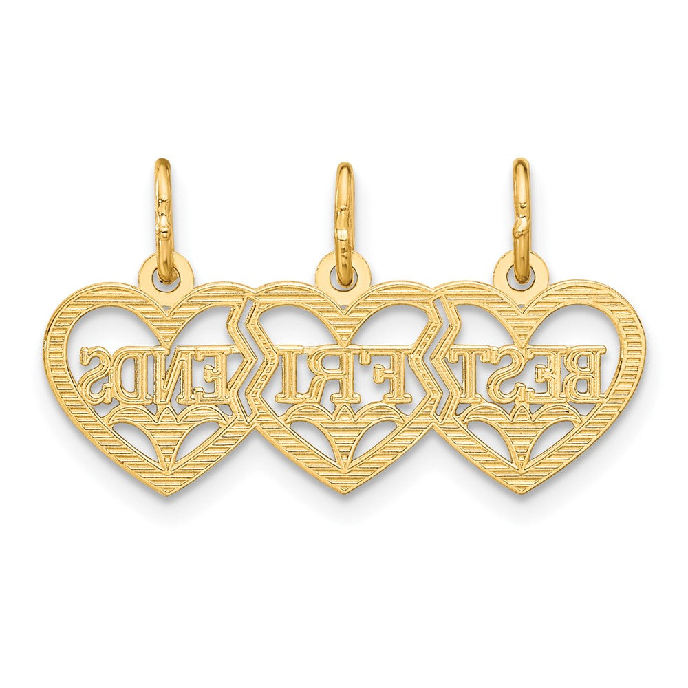 14K Yellow Gold Triple Heart Diamond-Cut Best Friends Break-Apart Pendant
