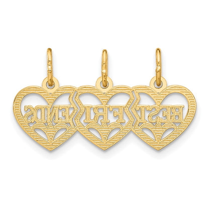14K Yellow Gold Triple Heart Diamond-Cut Best Friends Break-Apart Pendant