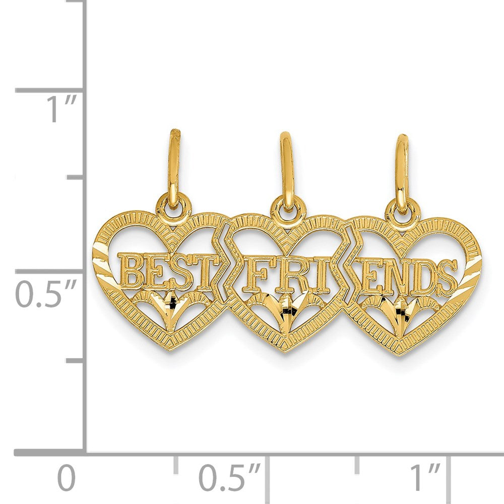 14K Yellow Gold Triple Heart Diamond-Cut Best Friends Break-Apart Pendant