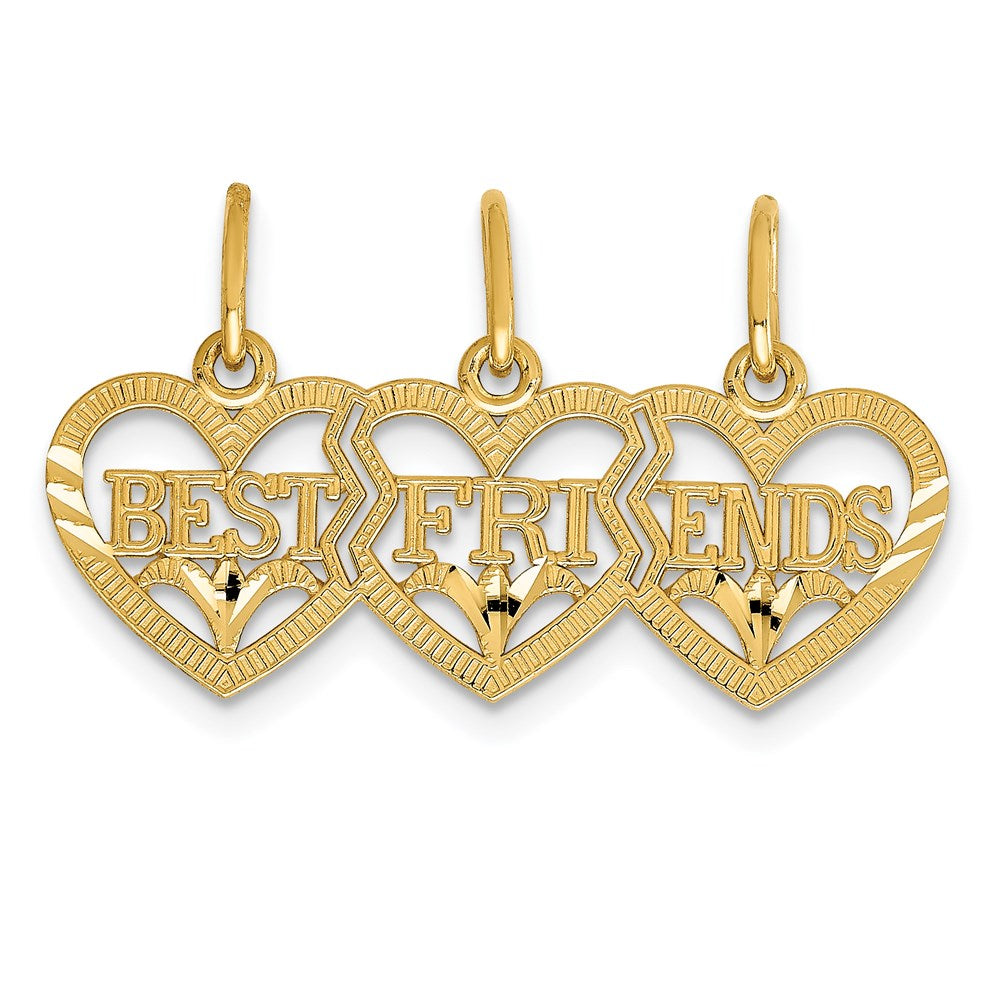 14K Yellow Gold Triple Heart Diamond-Cut Best Friends Break-Apart Pendant