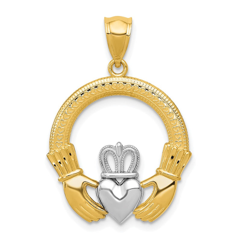 14K Yellow & Rhodium Claddagh Pendant