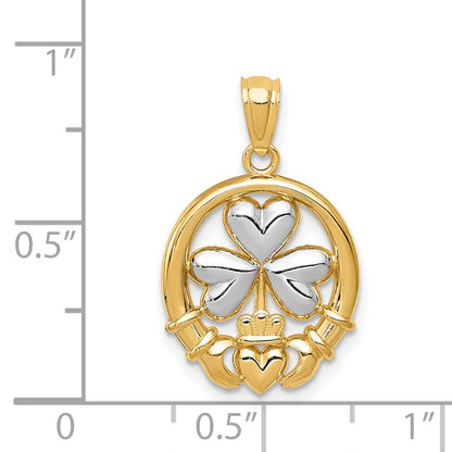 14K Yellow & Rhodium Rhodium-Plated Shamrock And Claddagh Pendant