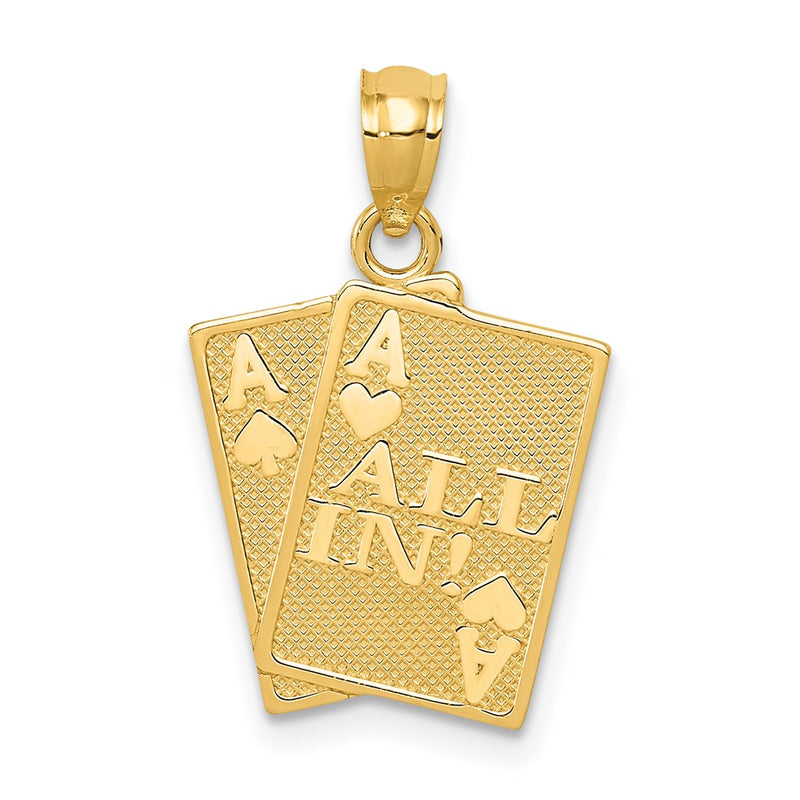 14K Yellow Gold Ace Of Hearts And Spades All In! Cards Pendant