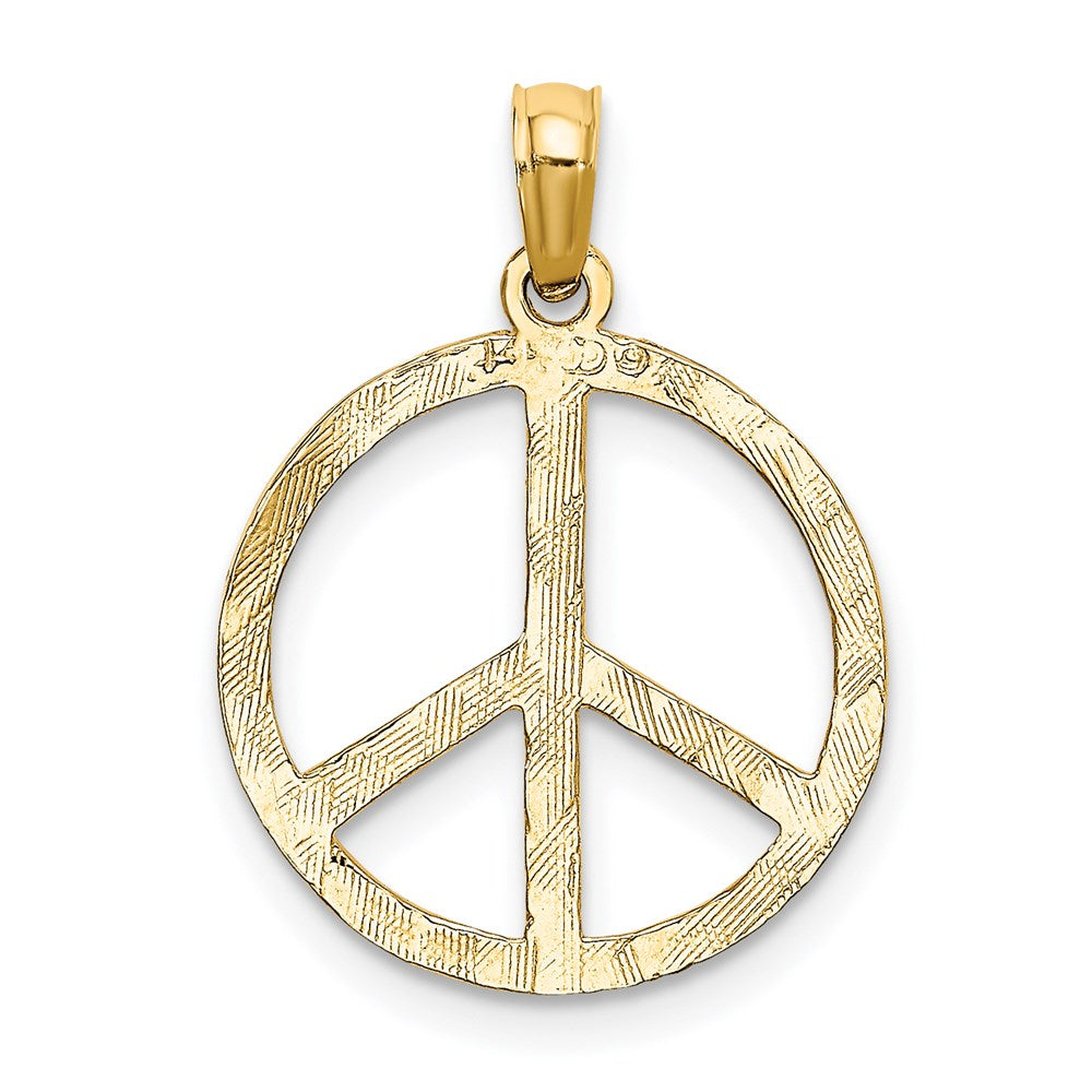14K Yellow Gold Textured Peace Sign Pendant