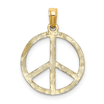 14K Yellow Gold Textured Peace Sign Pendant