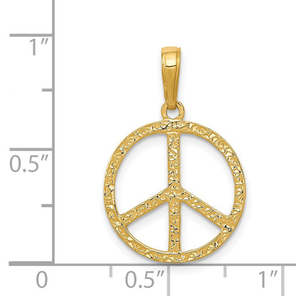 14K Yellow Gold Textured Peace Sign Pendant
