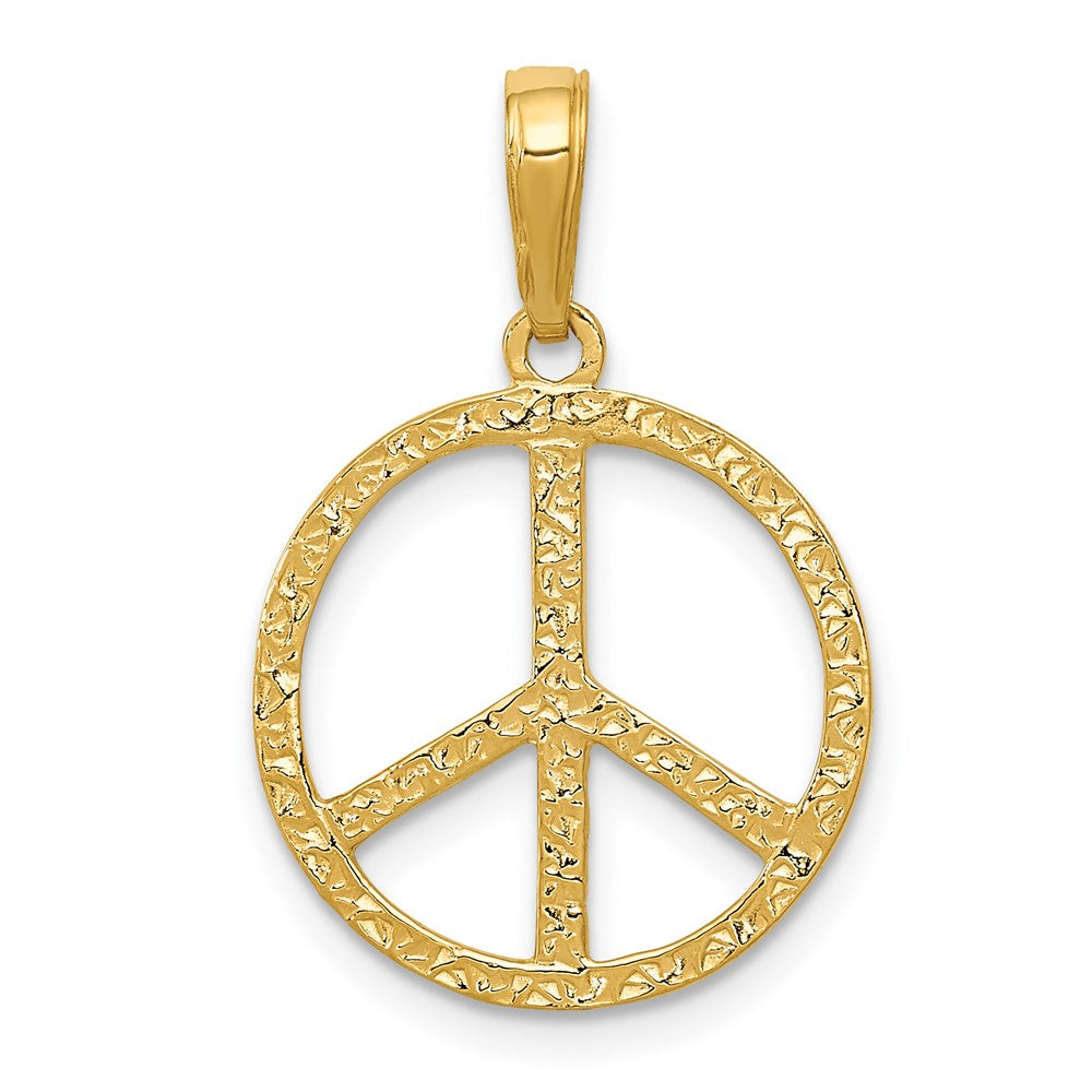 14K Yellow Gold Textured Peace Sign Pendant