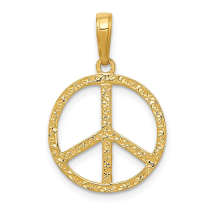 14K Yellow Gold Textured Peace Sign Pendant